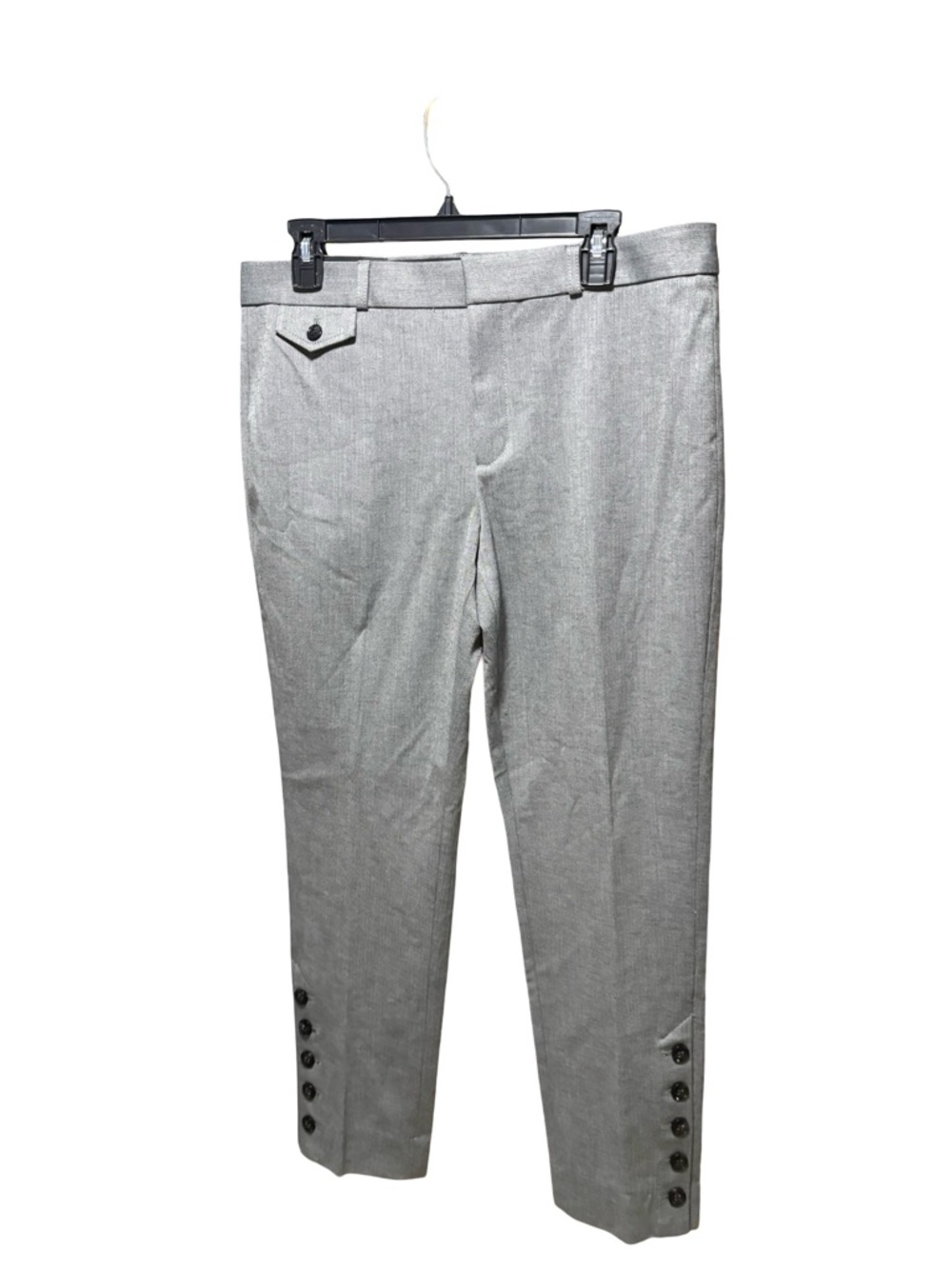 Banana Republic Sloan Slim Ankle Pants Grey Herringbone Accent Buttons Size 12
